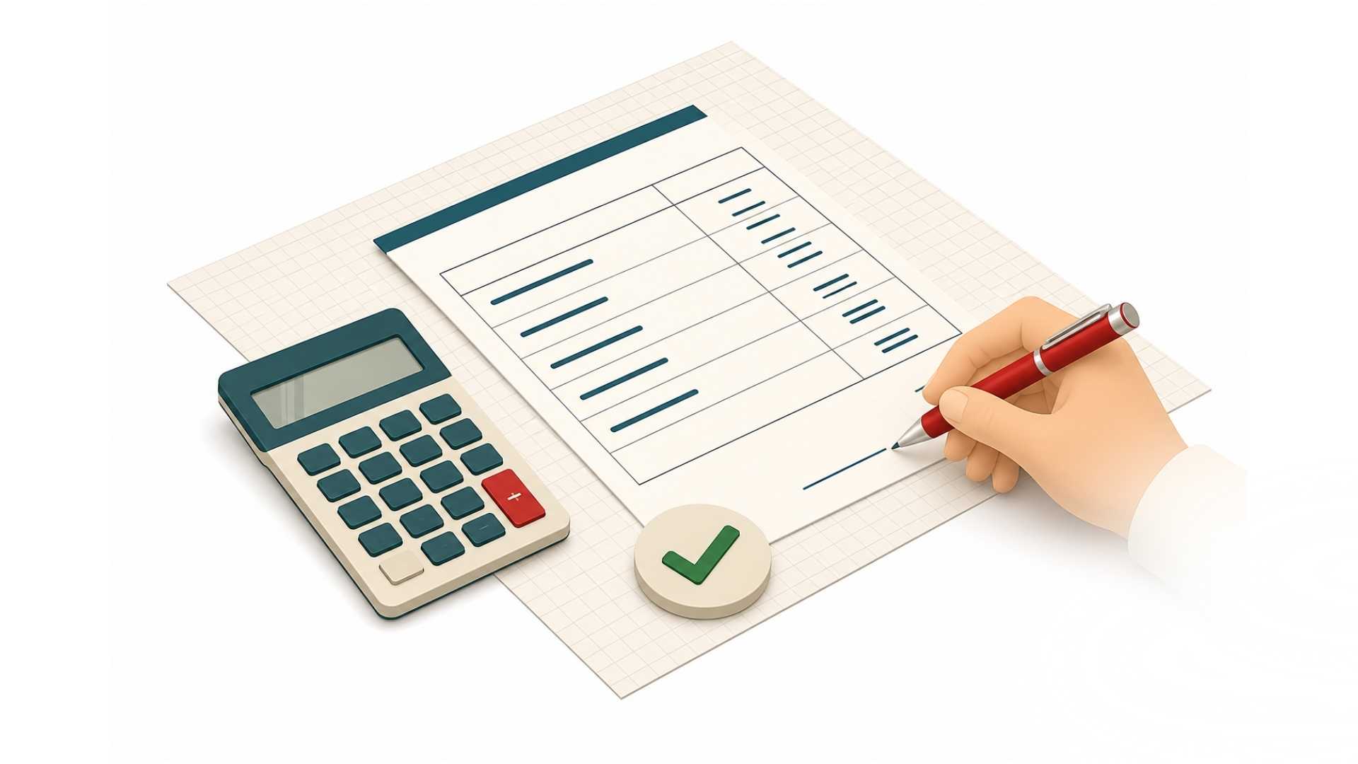 Illustration d'un devis de rénovation détaillé avec calculatrice, stylo et validation – étape 2 du processus Avram Rénov