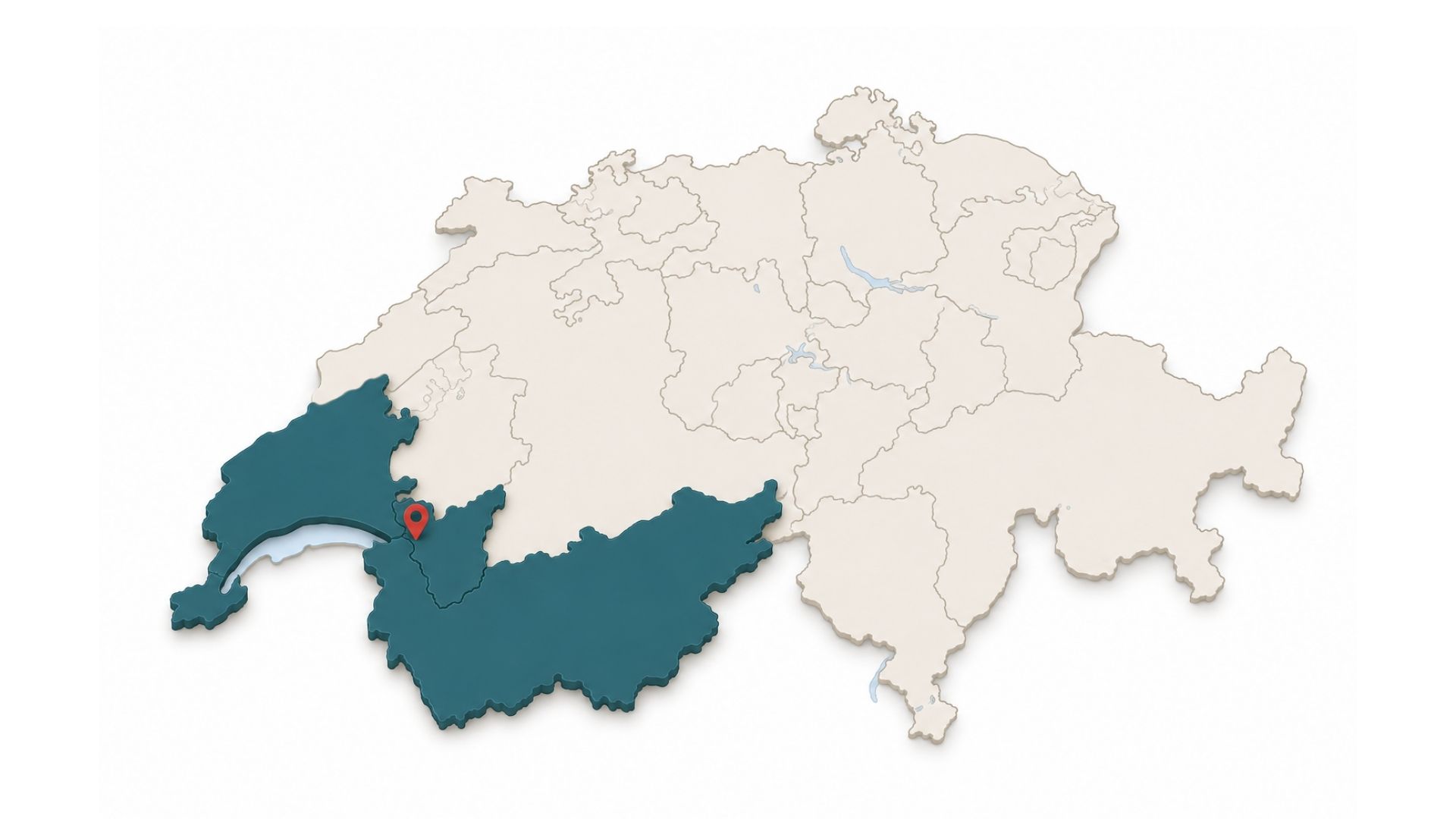 Carte de la Suisse avec les cantons de Vaud et du Valais en surbrillance – zone d'intervention artisan rénovation Suisse Avram Rénov